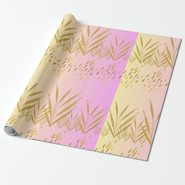 Papel De Regalo Hoja de palma de gradiente rosa y rosa (Desenrollado)