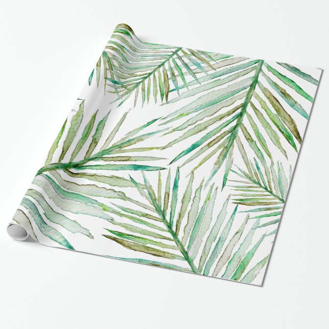 Papel De Regalo Hoja de palma tropical de la acuarela (Desenrollado)