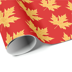 Papel De Regalo Hoja de roble - rojo profundo y azafrán