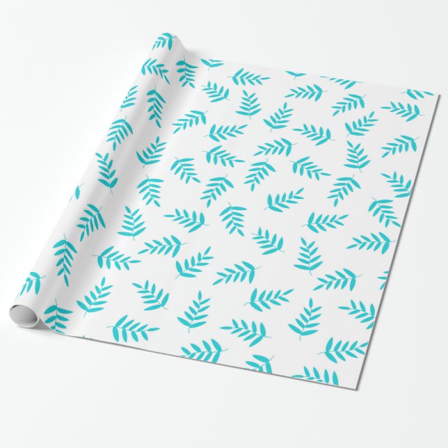 Papel De Regalo Hoja tropical azul y blanco (Desenrollado)