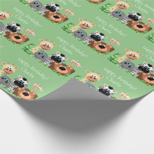 Papel De Regalo Hoja verde de cumpleaños de animal zoológico per