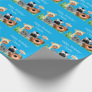 Papel De Regalo Hoja verde de cumpleaños de animal zoológico per