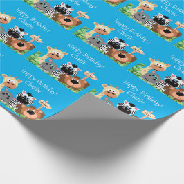 Papel De Regalo Hoja verde de cumpleaños de animal zoológico perso