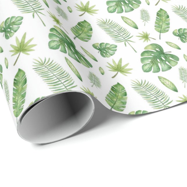 Papel De Regalo Hojas acuáticas tropicales (Esquina del rollo)