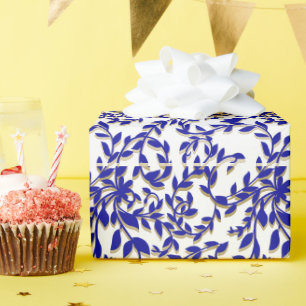 Papel De Regalo Hojas Azul Profundo Marrón Floral Botánico