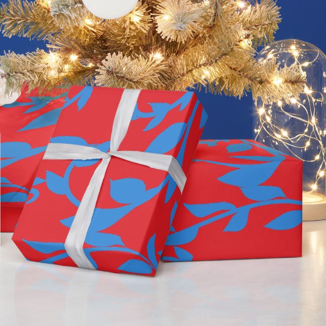Papel De Regalo Hojas Azules Vides Rojo Botánico (Vacaciones)