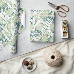 Papel De Regalo Hojas Blancas Tropicales Verdes