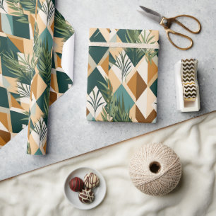 Papel De Regalo Hojas Boho y Formas Geométricas