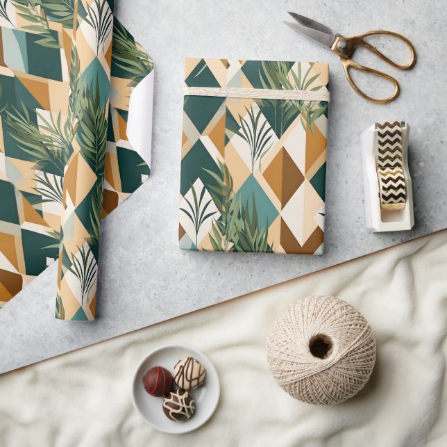 Papel De Regalo Hojas Boho y Formas Geométricas (Artesanía)