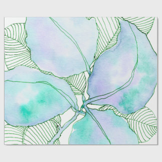 Papel De Regalo Hojas botánicas acuarelas verde menta lavanda