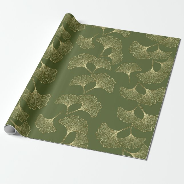 Papel De Regalo Hojas Botánicas de Oro Elegantes (Desenrollado)
