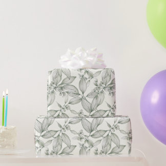 Papel De Regalo Hojas botánicas líneas blancas