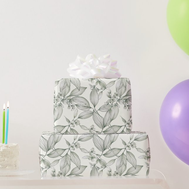 Papel De Regalo Hojas botánicas líneas blancas (Regalos de fiesta)