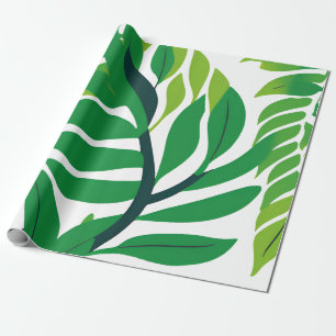 Papel De Regalo Hojas Botánicas Verdes