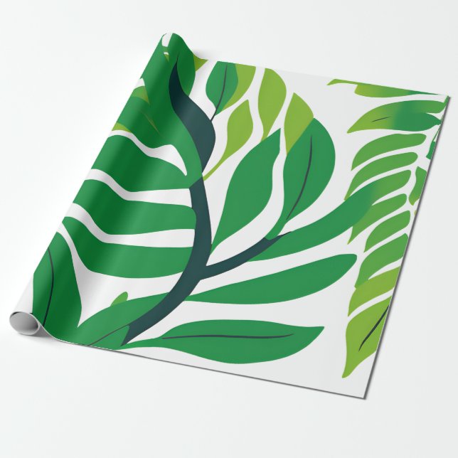 Papel De Regalo Hojas Botánicas Verdes (Desenrollado)