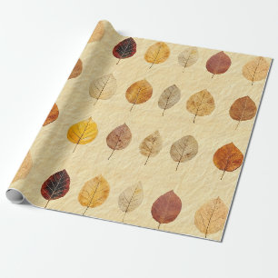 Papel De Regalo Hojas caídas doradas marrones crema vintage prensa