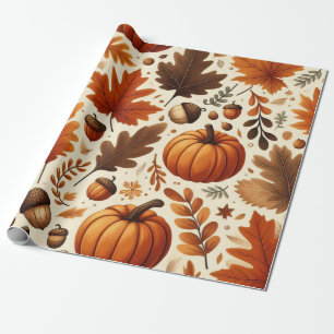 Papel De Regalo hojas/calabazas/bellotas clásicas Otoño