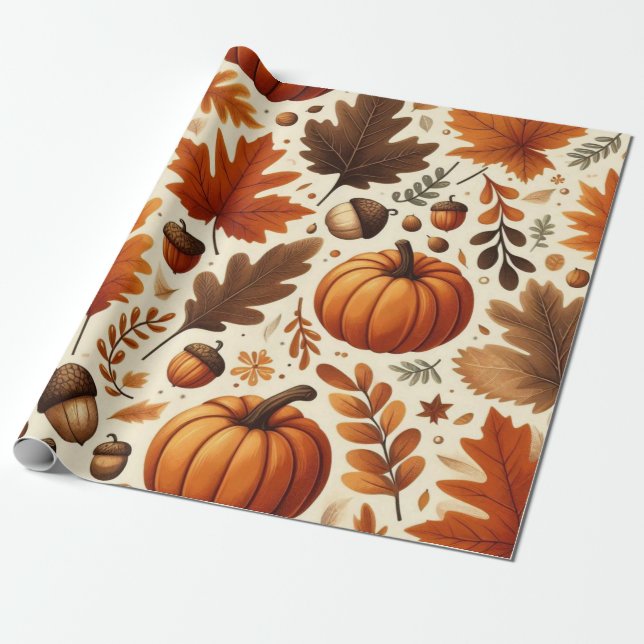 Papel De Regalo hojas/calabazas/bellotas clásicas Otoño (Desenrollado)