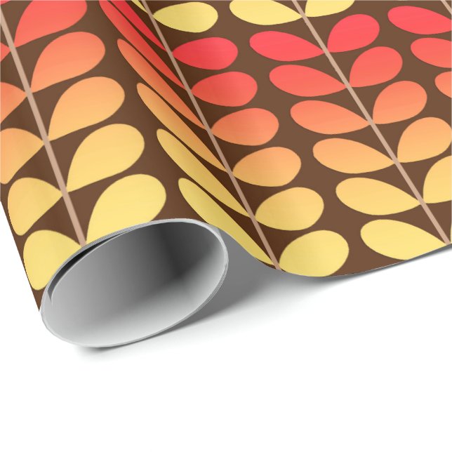 Papel De Regalo Hojas danesas de mediados del siglo, marrones, Nar (Esquina del rollo)