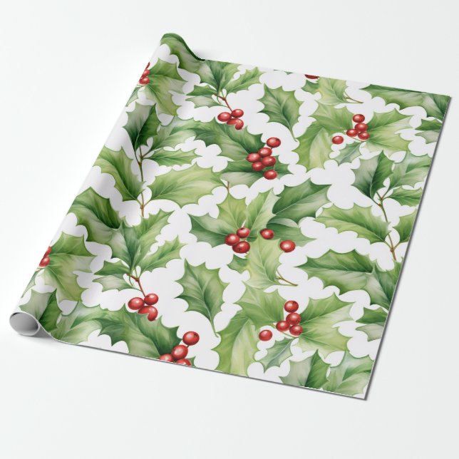 Papel De Regalo Hojas de Acebo de Navidad (Desenrollado)