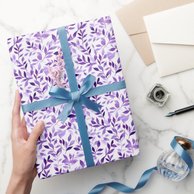 Papel De Regalo Hojas de acuarela moradas (Regalar)