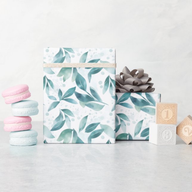 Papel De Regalo Hojas de Acuarela Verde sobre Blanco (Baby Shower)