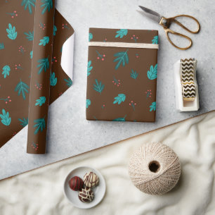 Papel De Regalo Hojas de árbol de hoja perenne y bayas rojas de ac