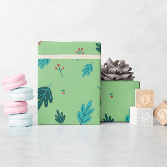 Papel De Regalo Hojas de árbol evergreen y Berries Red Holly (Baby Shower)