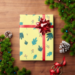 Papel De Regalo Hojas de árbol evergreen y fresas rojas