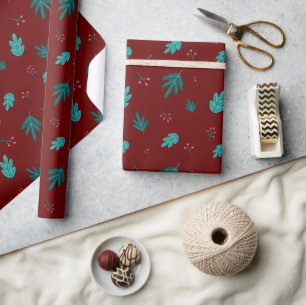 Papel De Regalo Hojas de árbol evergreen y fresas rojas