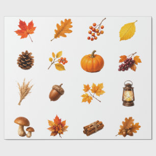 Papel De Regalo Hojas de Arce de Cosecha de Otoño Calabaza Bellota