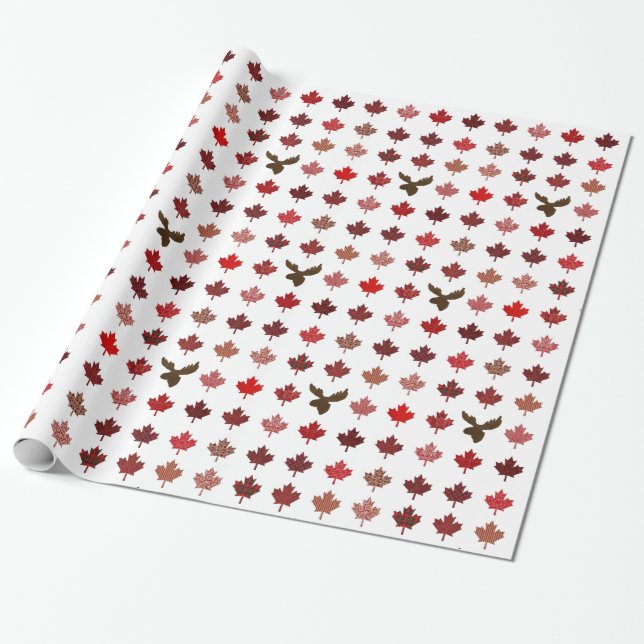 Papel De Regalo Hojas de arce y alce de Canadá (Desenrollado)