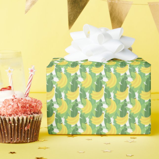 Papel De Regalo Hojas De Banano Y Patrón De Frutas (Fiesta de cumpleaños )