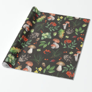 Papel De Regalo Hojas de bosque de otoño acuarela Hongos Floral  