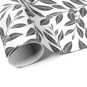 Papel De Regalo Hojas de Cafeto Patrón Negro