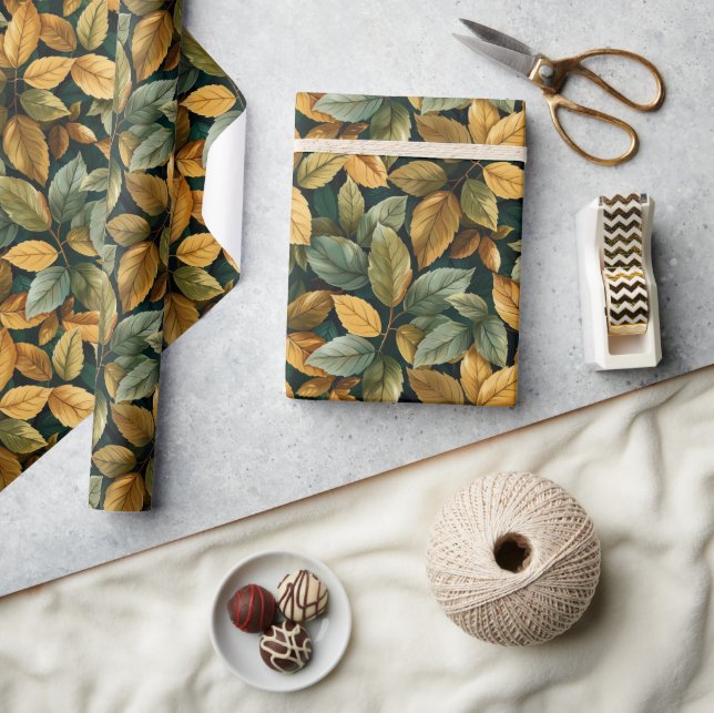 Papel De Regalo Hojas de cobre verdes del naranja amarillo otoño (Artesanía)