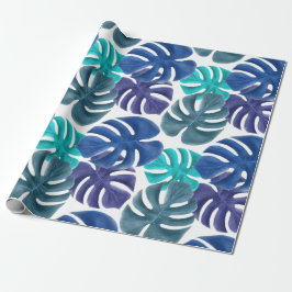 Papel De Regalo Hojas de Monstera Tropical Royal Blue & Aqua