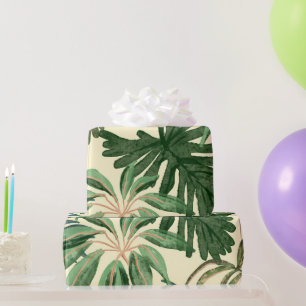 Papel De Regalo Hojas de Monstera y Palma Verde Tropical Acuarela
