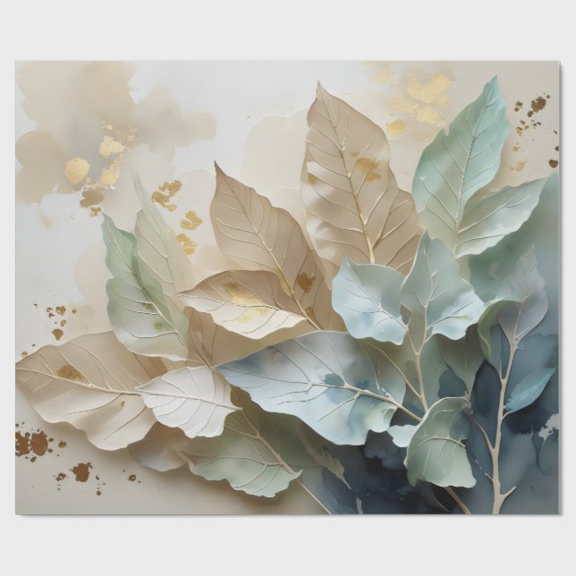 Papel De Regalo Hojas de Niebla Dorada (Superficie plana)