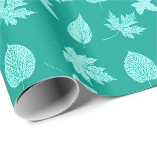 Papel De Regalo Hojas de otoño - aqua y turquesa