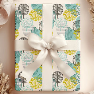 Papel De Regalo Hojas de otoño azul verdoso y dorado