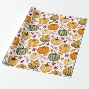 Papel De Regalo Hojas de otoño, bayas y calabazas