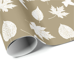 Papel De Regalo Hojas de otoño - blanco y taupe