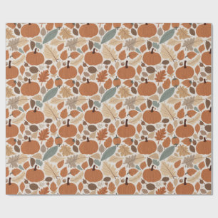 Papel De Regalo Hojas de otoño, calabazas y bellotas