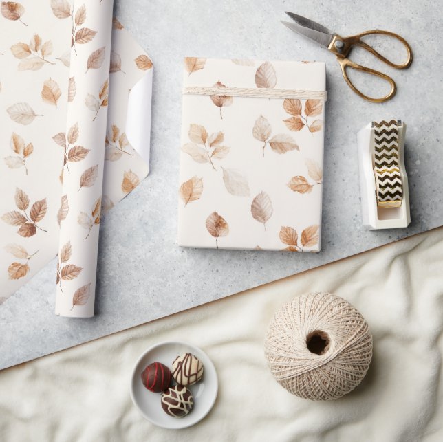 Papel De Regalo Hojas de otoño crema dorado (Artesanía)