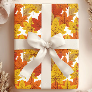 Papel De Regalo Hojas de otoño elegantes naranjas y doradas