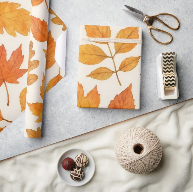 Papel De Regalo Hojas de otoño en acuarela Copperleaf (Artesanía)