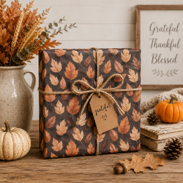 Papel de regalo Hojas de Otoño en Ámbar Dorado y M