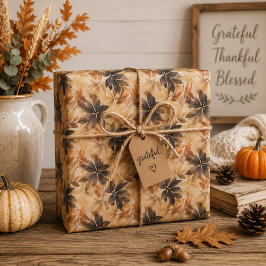 Papel de regalo Hojas de Otoño en Beige Crema y Ma