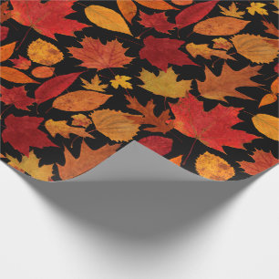 Papel De Regalo Hojas de otoño en negro